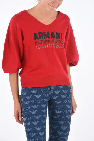ARMANI EXCHANGE Studded Logo 3/4 Sleeve Sweater