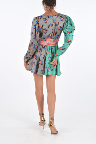 Belted Two Tone Floral Dress
