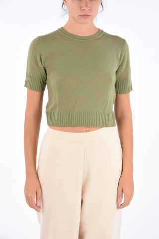 Virgin Wool Short Sleeve Cropped Sweater