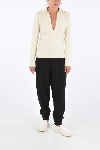Virgin Wool Plunging Neckline Sweater