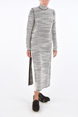 Crochet Wool Turtle-Neck Midi Dress