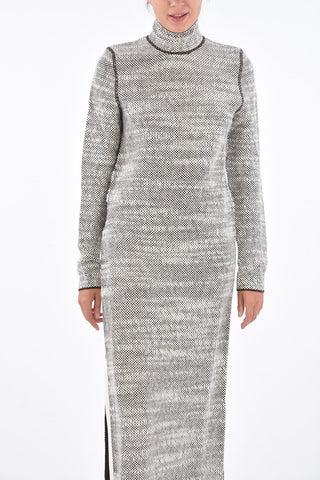 Crochet Wool Turtle-Neck Midi Dress