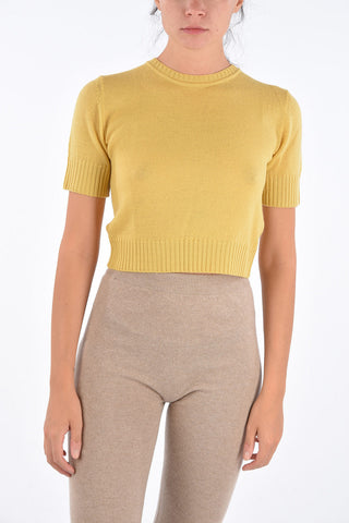 Virgin Wool Short Sleeve Cropped Sweater