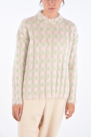 Checked Asymmetrical Fuzzy Sweater
