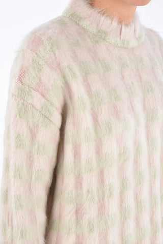 Checked Asymmetrical Fuzzy Sweater
