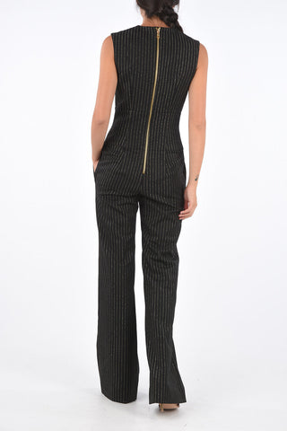 Pinstriped Jetted Pocket Double-Breasted Jumpsuit 