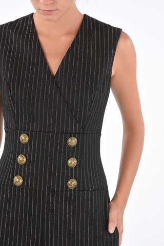 Pinstriped Jetted Pocket Double-Breasted Jumpsuit 