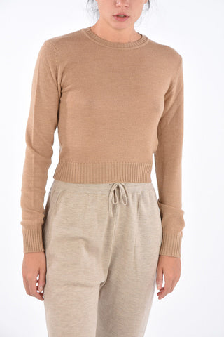 Virgin Wool Cropped Crew-Neck Sweater
