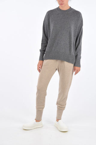 Cashmere Ribbed Trim Crew-Neck Sweater