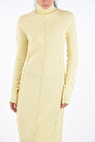 Wool Curled Trim Midi Dress