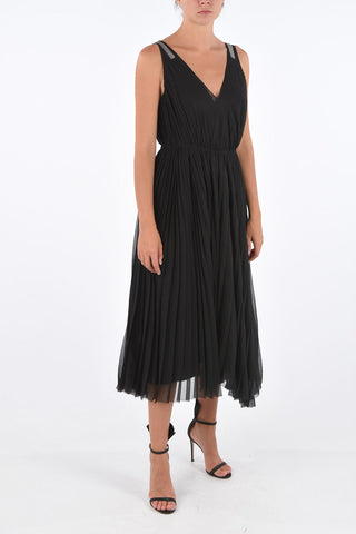 Jewel Strap Midi Accordion Dress