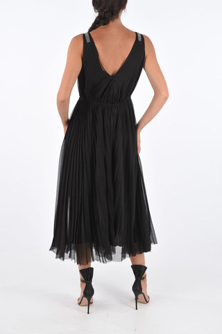 Jewel Strap Midi Accordion Dress