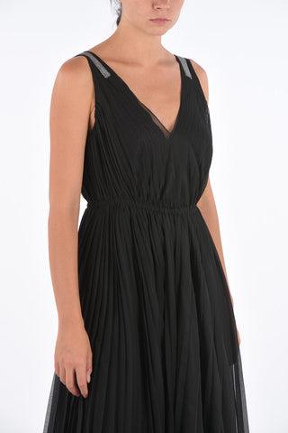 Jewel Strap Midi Accordion Dress