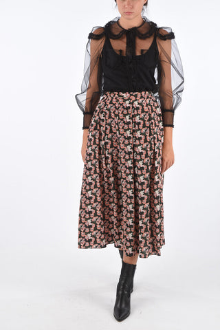 Floral Silk Two Pocket Flared Skirt