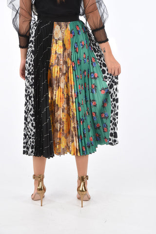 Printed Side Zipped Accordion Skirt