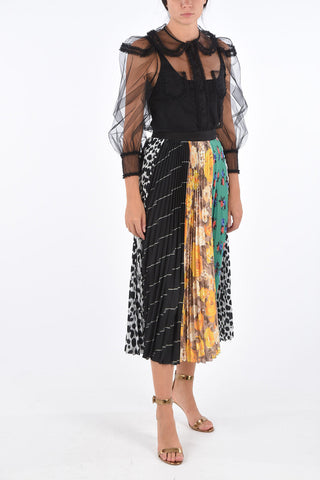 Printed Side Zipped Accordion Skirt