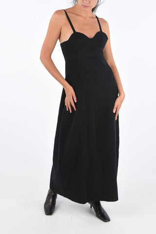 Virgin Wool Sweetheart Neckline Midi Dress