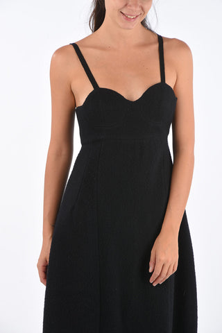 Virgin Wool Sweetheart Neckline Midi Dress