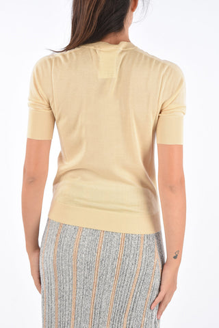 Ribbed Trim Shoer Sleeve Crew-Neck Sweater
