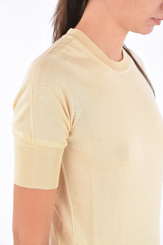 Ribbed Trim Shoer Sleeve Crew-Neck Sweater