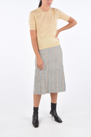 Ribbed Trim Shoer Sleeve Crew-Neck Sweater