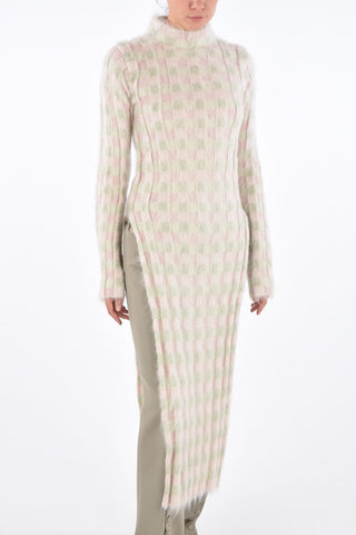 Mohair Checked Fuzzy Midi Dress