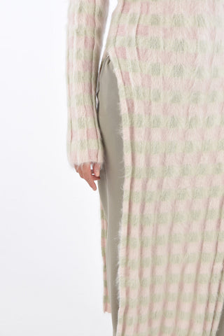 Mohair Checked Fuzzy Midi Dress