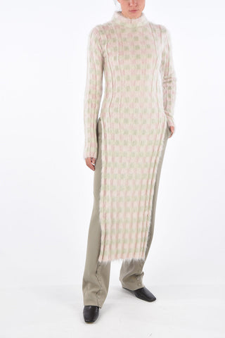 Mohair Checked Fuzzy Midi Dress