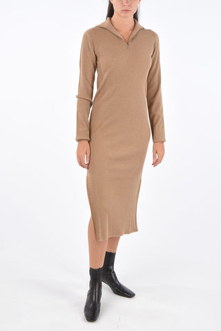 Ribbed Virgin Wool Zipped Midi Dress