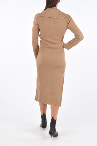 Ribbed Virgin Wool Zipped Midi Dress