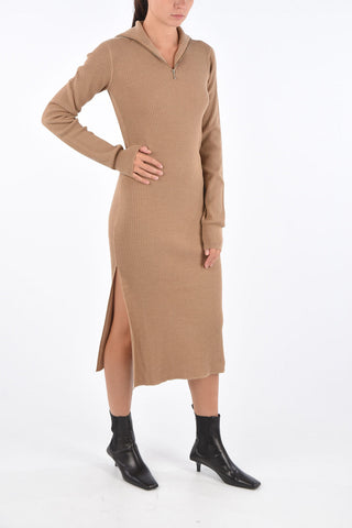 Ribbed Virgin Wool Zipped Midi Dress