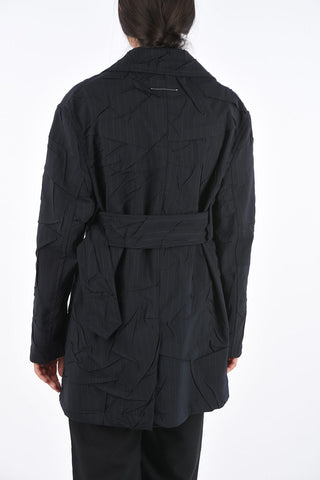 MM6 Ruched Blend Wool Pinstriped Double-Breasted Trench