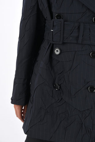 MM6 Ruched Blend Wool Pinstriped Double-Breasted Trench