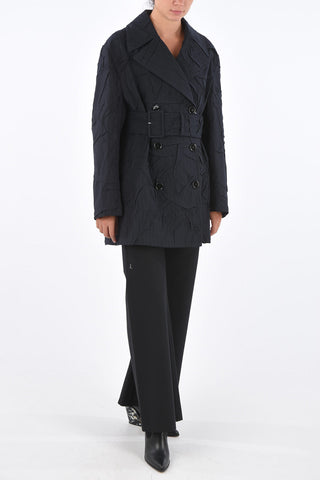 MM6 Ruched Blend Wool Pinstriped Double-Breasted Trench