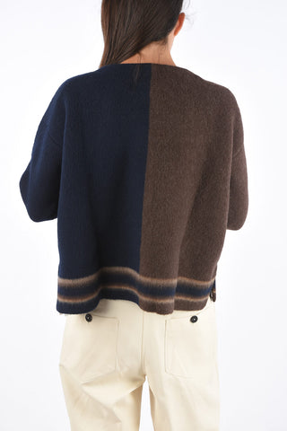 Color Block Virgin Wool Crewneck Sweater