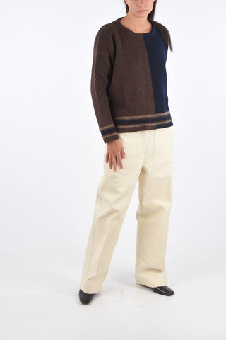Color Block Virgin Wool Crewneck Sweater