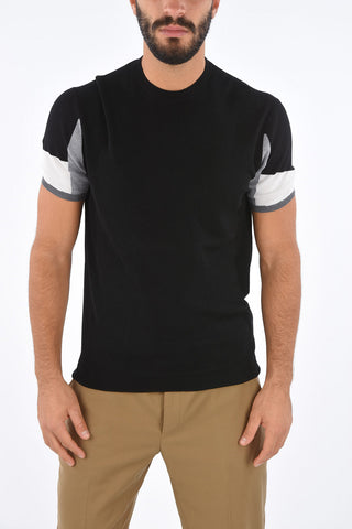 Maglia Girocollo con Maniche Corte a Contrasto