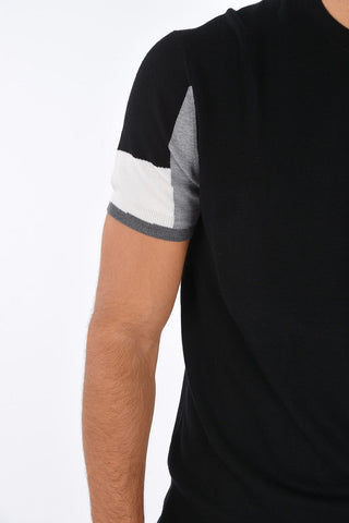 Maglia Girocollo con Maniche Corte a Contrasto