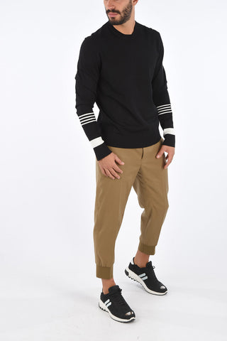 Maglia Girocollo Slim Wide Fit con Bande a Contrasto