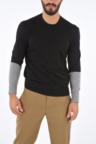 Wool and Silk Contrast Sleeve Crew-Neck Sweater