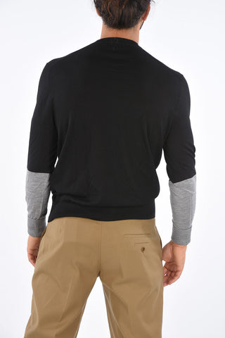 Wool and Silk Contrast Sleeve Crew-Neck Sweater