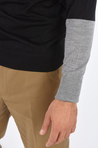 Wool and Silk Contrast Sleeve Crew-Neck Sweater