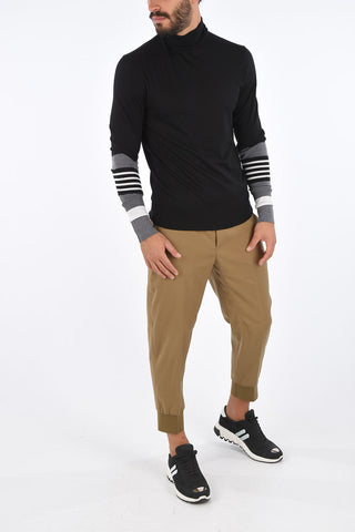 Contrast Sleeve Turtle-Neck Sweater