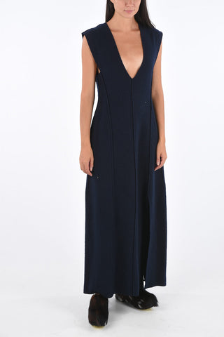 Virgin Wool Side Slit Bottom Midi Dress