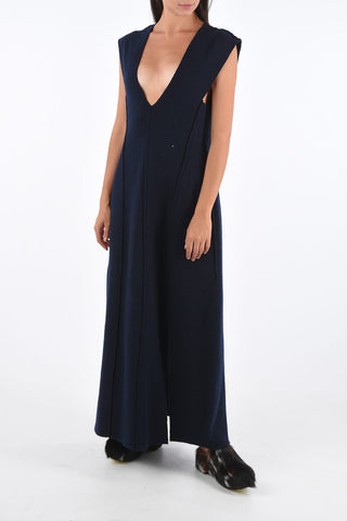 Virgin Wool Side Slit Bottom Midi Dress