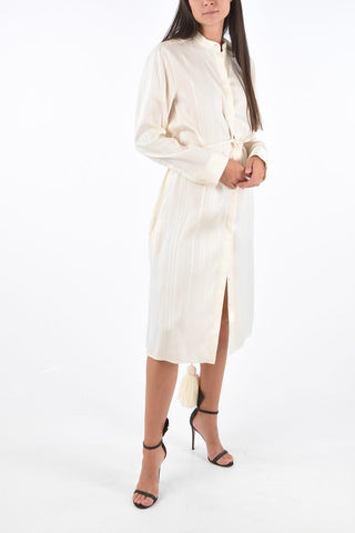 Silk Pajama Shirt Dress with Belt