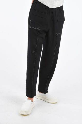 Pantaloni in Lana con Cuciture a Vista