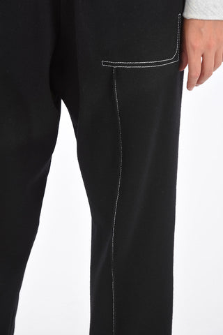 Pantaloni in Lana con Cuciture a Vista