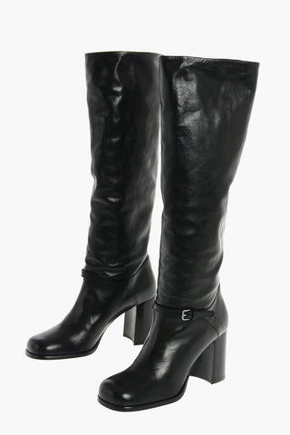 Over the Knee Leather Boots with Side Strap
