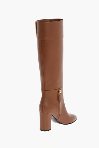 Leather SUPER VEE Knee boots with Logoed Buckle 9cm